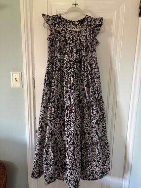 Banana Republic Black Floral Maxi Dress with Pink and White Flowers